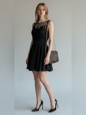Black sequens  Cocktail‎ Ed Young dress Small  flowy  Elegan night gown talon zi